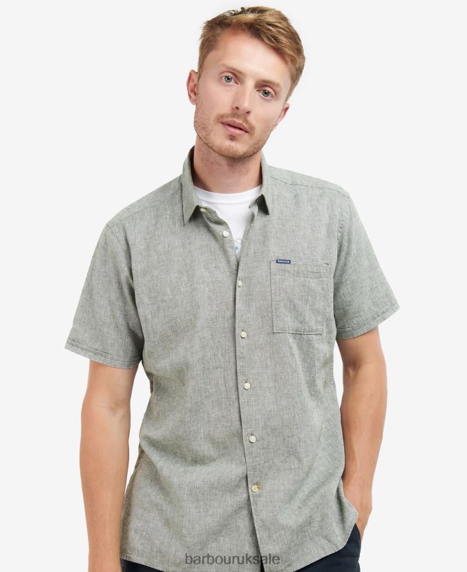 Nelson Short Sleeve Summer Shirt Barbour Men R08LB6291 Clothing Bleached Olive