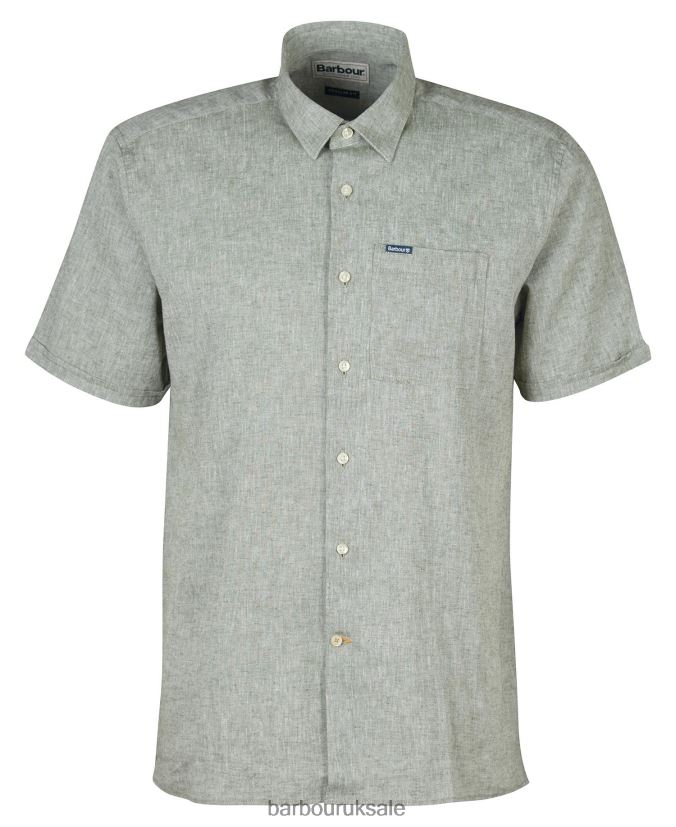 Nelson Short Sleeve Summer Shirt Barbour Men R08LB6291 Clothing Bleached Olive