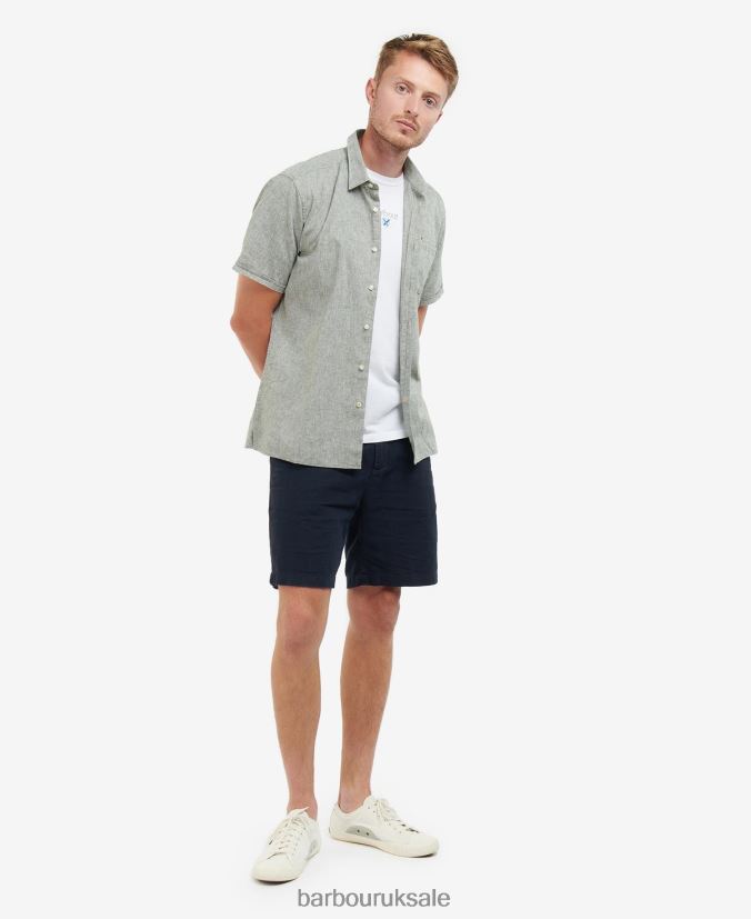 Nelson Short Sleeve Summer Shirt Barbour Men R08LB6291 Clothing Bleached Olive