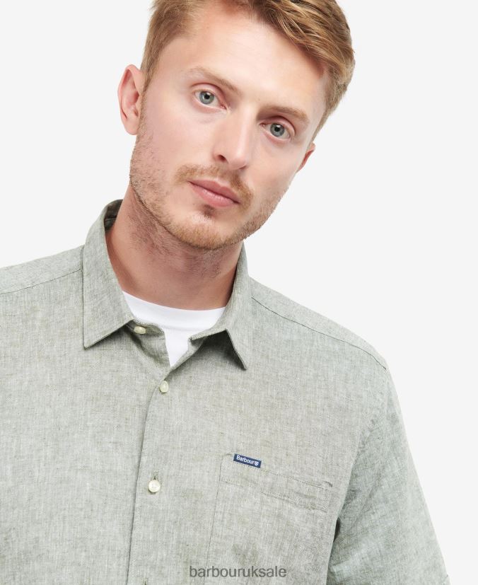 Nelson Short Sleeve Summer Shirt Barbour Men R08LB6291 Clothing Bleached Olive