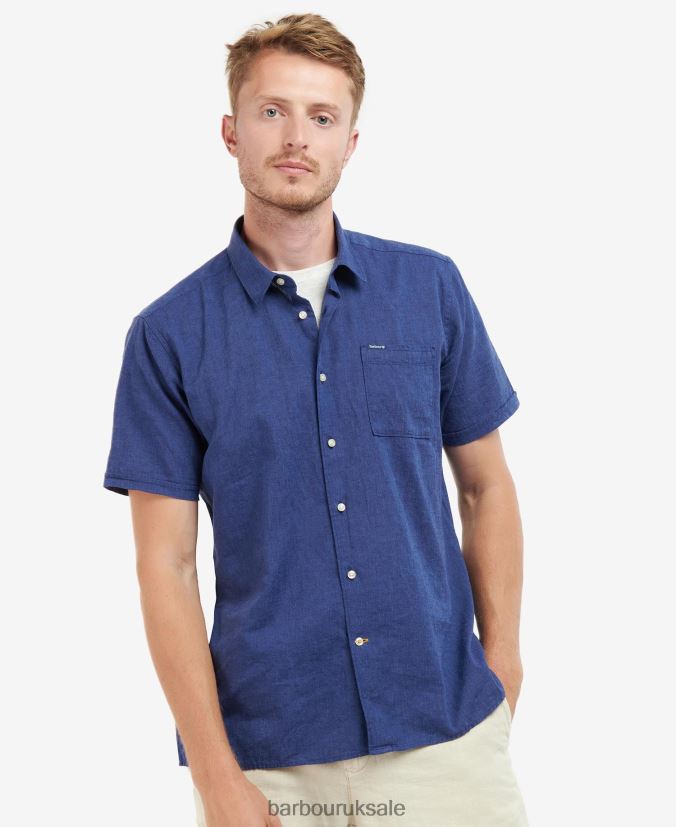 Nelson Short Sleeve Summer Shirt Barbour Men R08LB6295 Clothing Bleached Olive