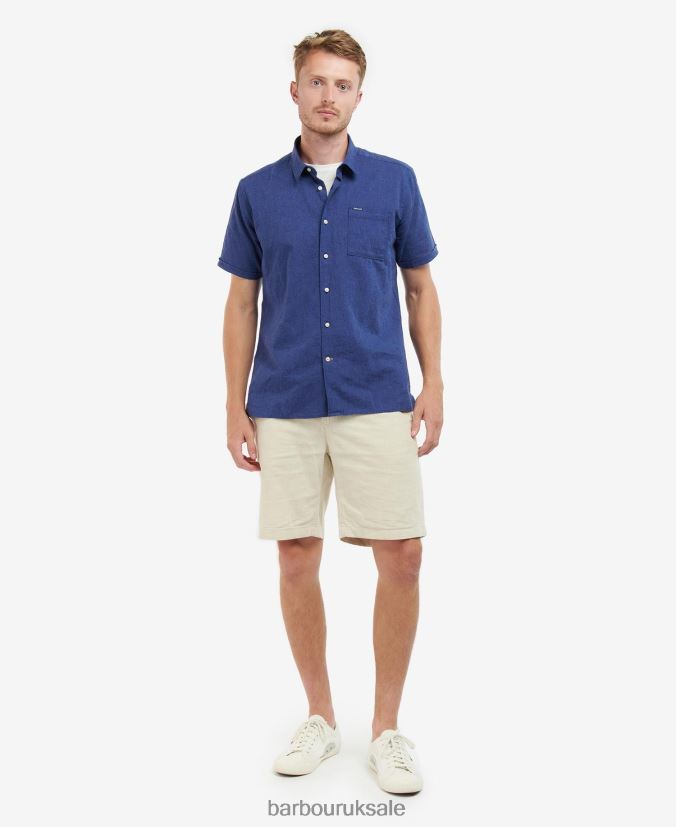 Nelson Short Sleeve Summer Shirt Barbour Men R08LB6295 Clothing Bleached Olive