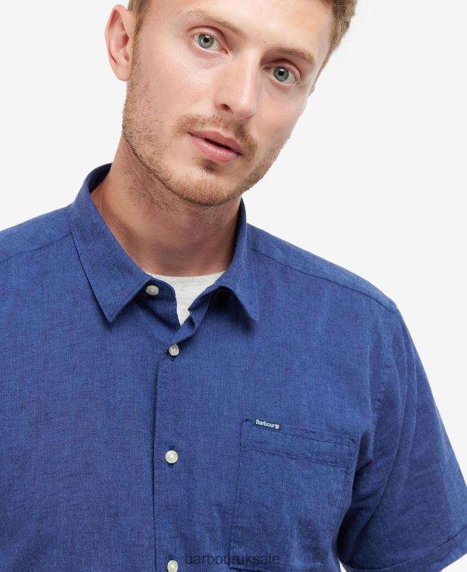 Nelson Short Sleeve Summer Shirt Barbour Men R08LB6295 Clothing Bleached Olive