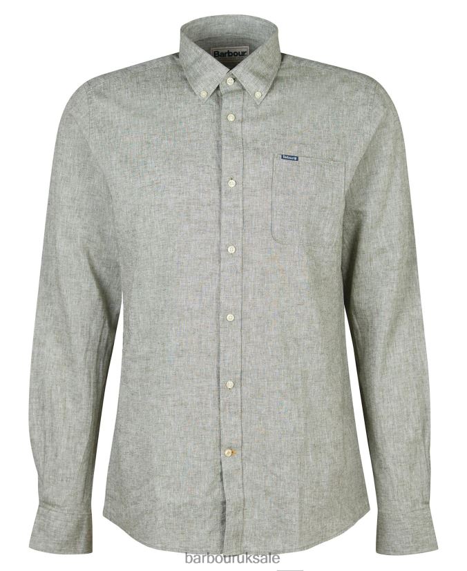 Nelson Tailored Shirt Barbour Men R08LB6299 Clothing Bleached Olive