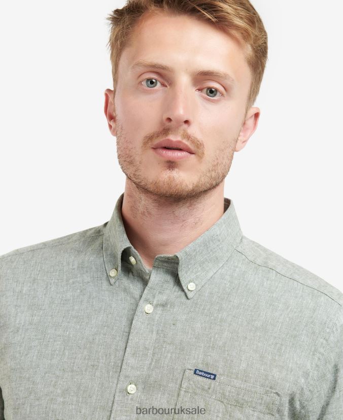 Nelson Tailored Shirt Barbour Men R08LB6299 Clothing Bleached Olive