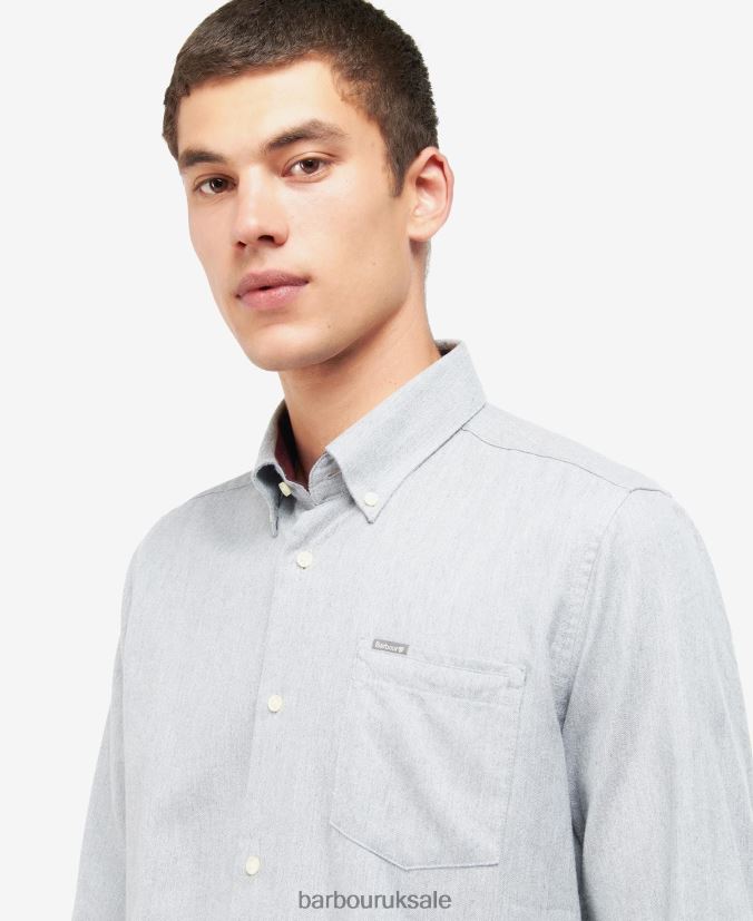 Seaham Tailored Shirt Barbour Men R08LB6506 Clothing Grey Marl