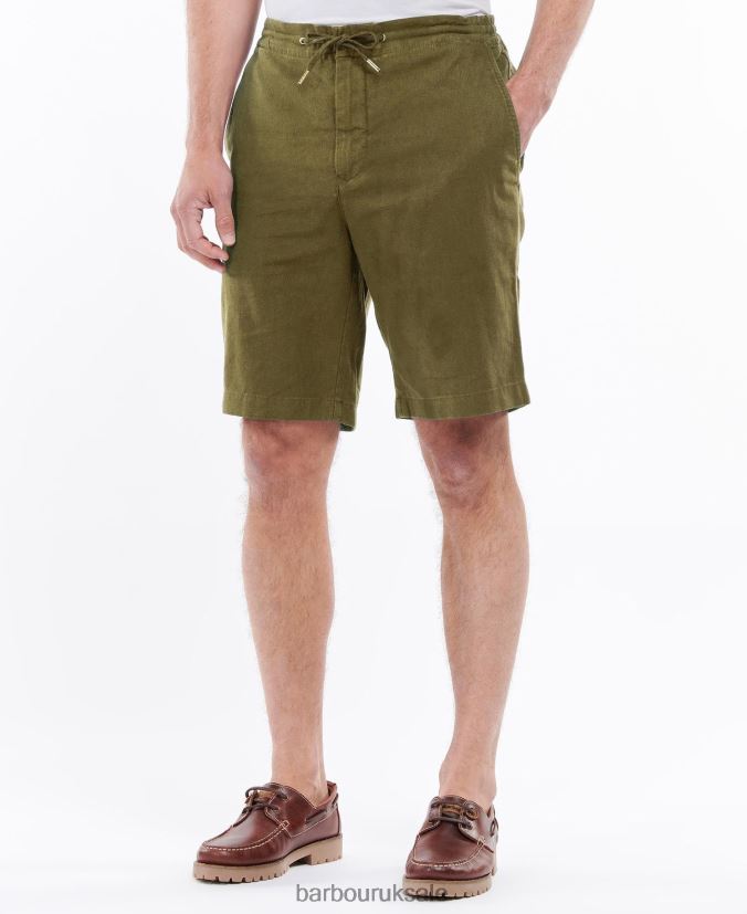 Linen Cotton Mix Shorts Barbour Men R08LB61165 Clothing Military Green