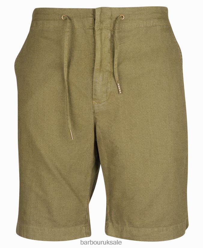 Linen Cotton Mix Shorts Barbour Men R08LB61165 Clothing Military Green