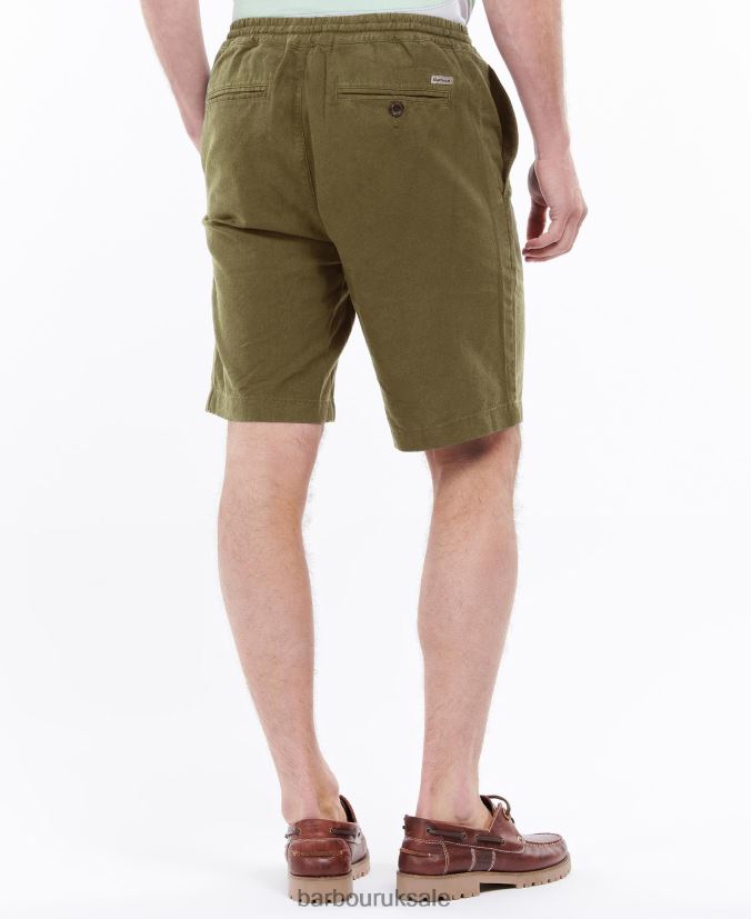 Linen Cotton Mix Shorts Barbour Men R08LB61165 Clothing Military Green