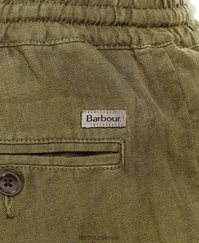 Linen Cotton Mix Shorts Barbour Men R08LB61165 Clothing Military Green