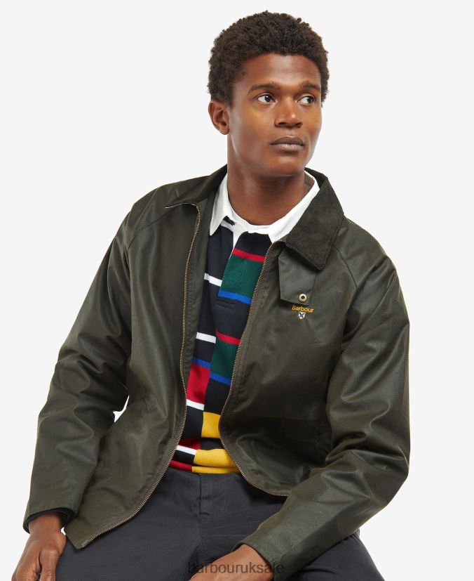 College Wax Jacket Barbour Men R08LB654 Clothing Navy/Ivy Tartan