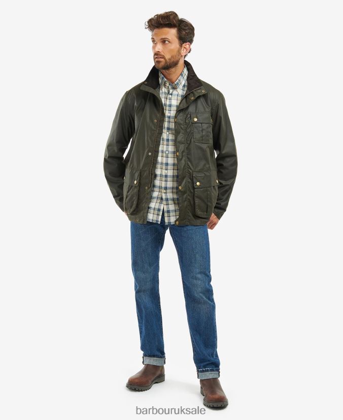 Dunlin Waxed Jacket Barbour Men R08LB626 Clothing Olive/Classic Tartan