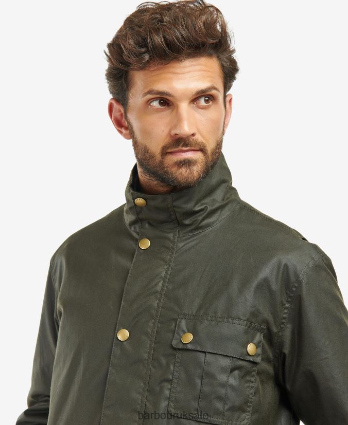 Dunlin Waxed Jacket Barbour Men R08LB626 Clothing Olive/Classic Tartan