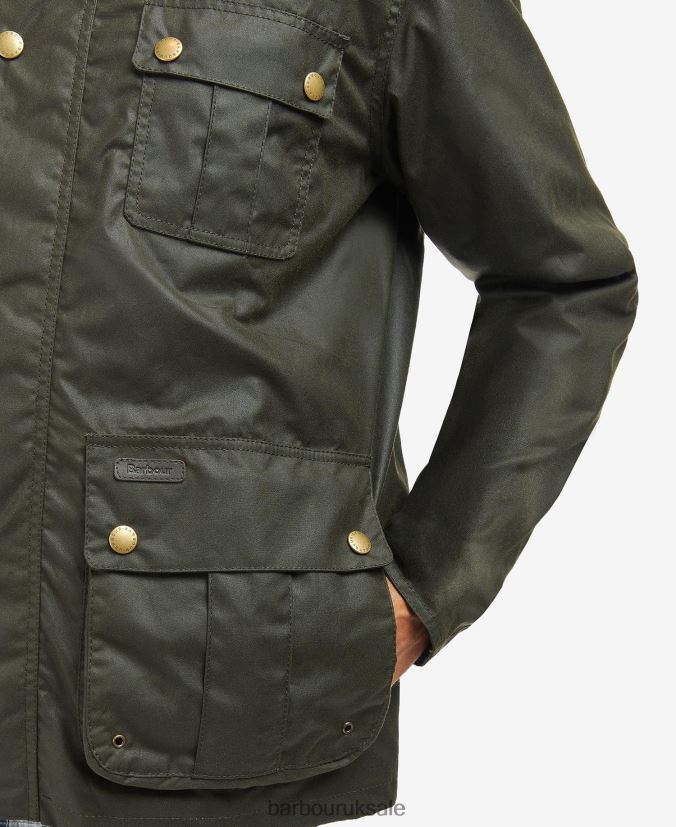 Dunlin Waxed Jacket Barbour Men R08LB626 Clothing Olive/Classic Tartan