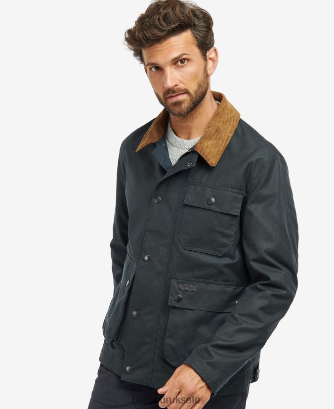 Meldon Waxed Jacket Barbour Men R08LB633 Clothing Navy/River Birch Tartan