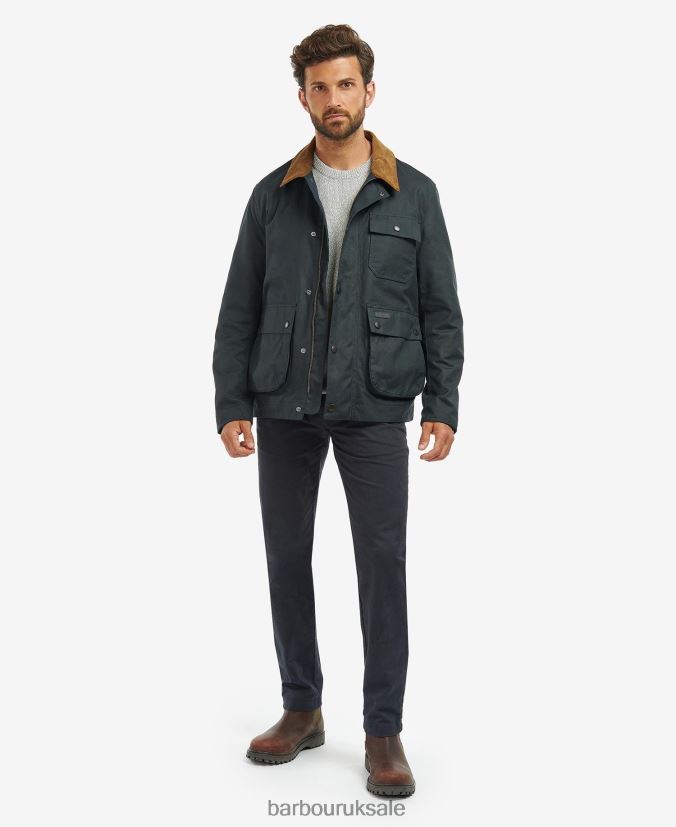 Meldon Waxed Jacket Barbour Men R08LB633 Clothing Navy/River Birch Tartan