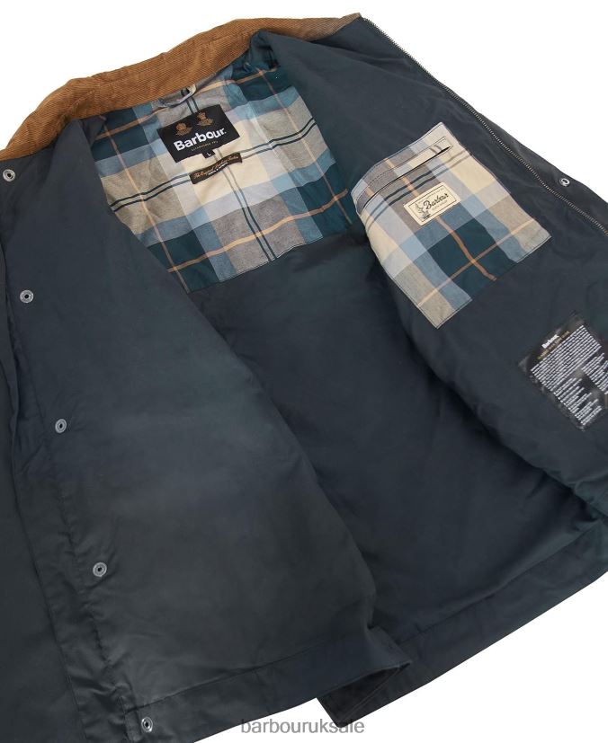 Meldon Waxed Jacket Barbour Men R08LB633 Clothing Navy/River Birch Tartan