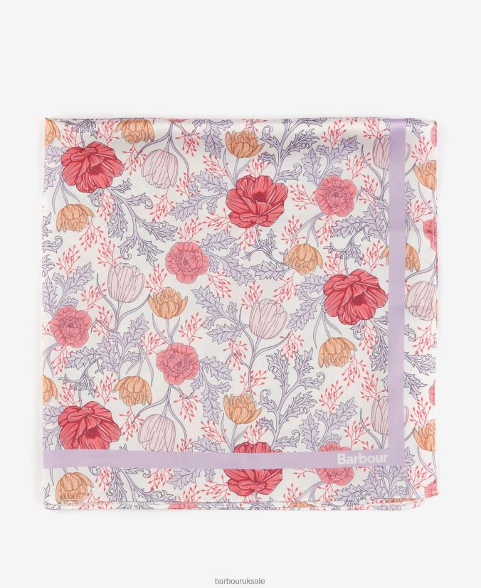 Floral-Print Square Scarf Barbour Women R08LB62453 Accessories White/Lavender