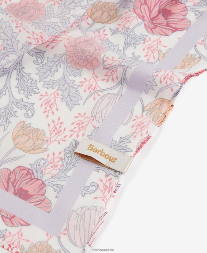 Floral-Print Square Scarf Barbour Women R08LB62453 Accessories White/Lavender