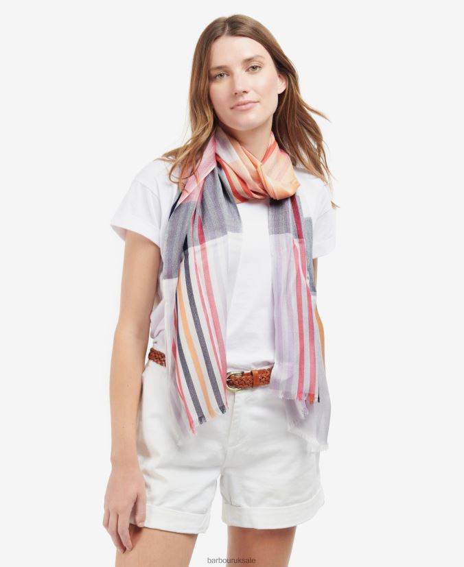 Kendra Check & Stripe Scarf Barbour Women R08LB62458 Accessories Classic White