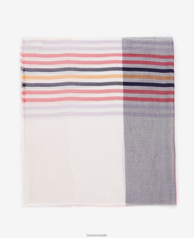 Kendra Check & Stripe Scarf Barbour Women R08LB62458 Accessories Classic White