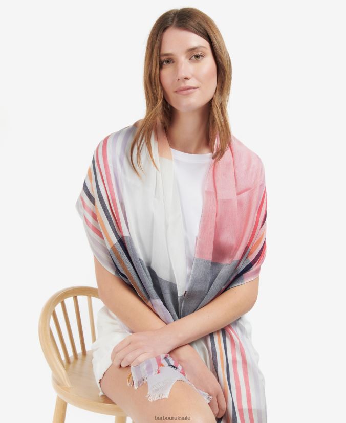 Kendra Check & Stripe Scarf Barbour Women R08LB62458 Accessories Classic White