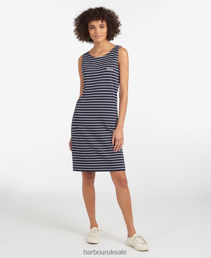 Dalmore Stripe Dress Barbour Women R08LB61826 Clothing White/Navy