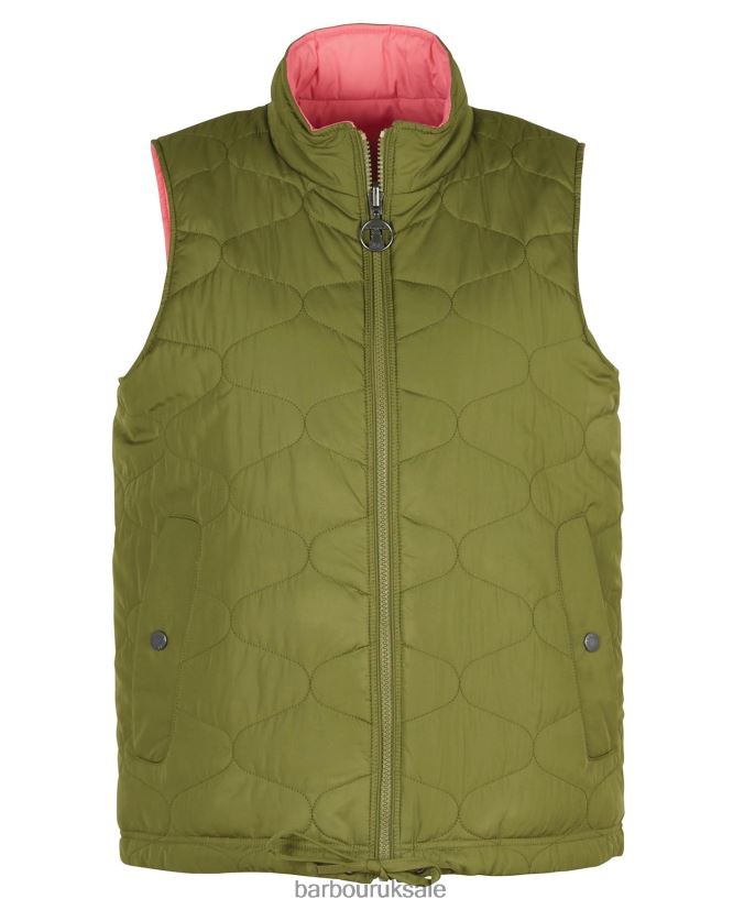 Reversible Apia Gilet Barbour Women R08LB61566 Clothing Olive Tree/Pink Punch