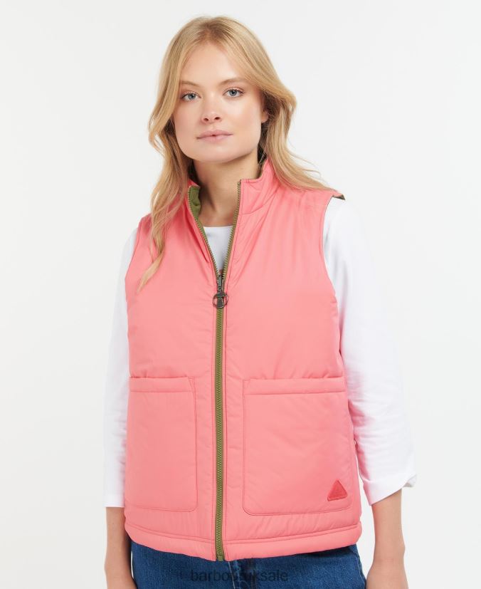 Reversible Apia Gilet Barbour Women R08LB61566 Clothing Olive Tree/Pink Punch