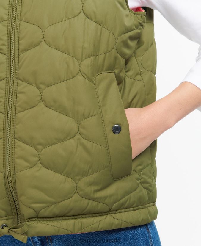 Reversible Apia Gilet Barbour Women R08LB61566 Clothing Olive Tree/Pink Punch