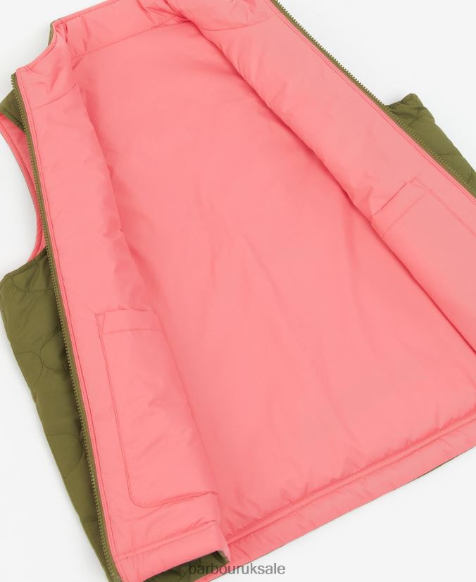 Reversible Apia Gilet Barbour Women R08LB61566 Clothing Olive Tree/Pink Punch