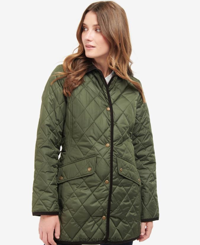 Long Cavalry Quilted Jacket Barbour Women R08LB61475 Clothing Black/Ancient
