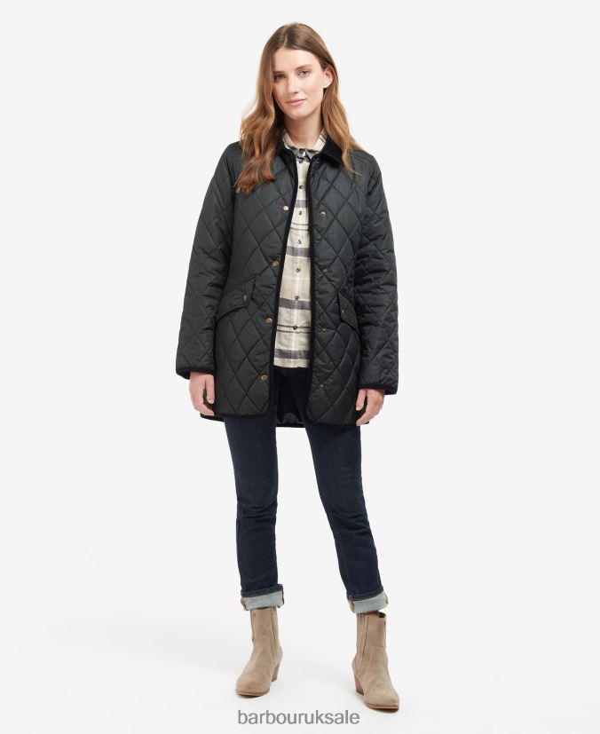 Long Cavalry Quilted Jacket Barbour Women R08LB61506 Clothing Black/Ancient