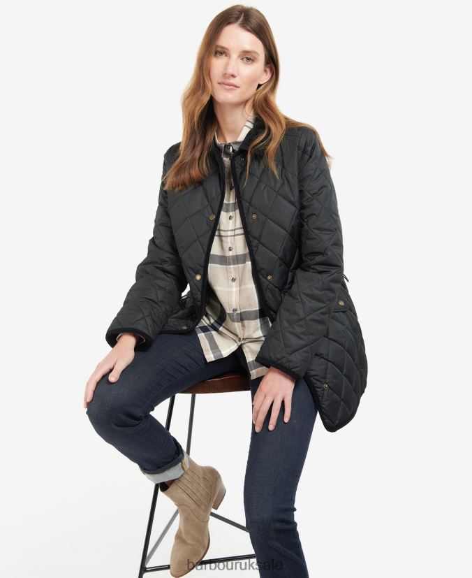 Long Cavalry Quilted Jacket Barbour Women R08LB61506 Clothing Black/Ancient