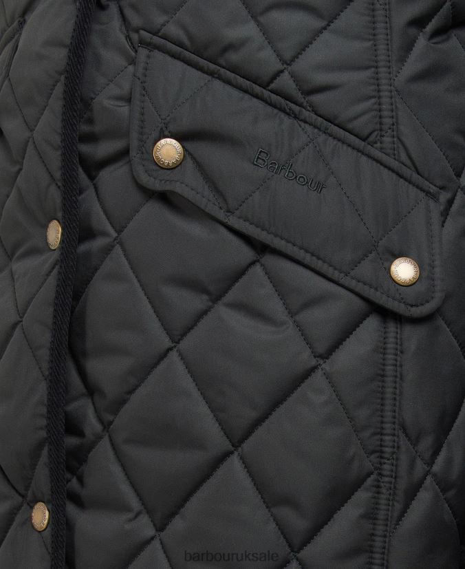 Long Cavalry Quilted Jacket Barbour Women R08LB61506 Clothing Black/Ancient