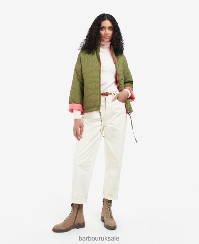 Reversible Apia Quilted Jacket Barbour Women R08LB61474 Clothing Olive Tree/Pink Punch