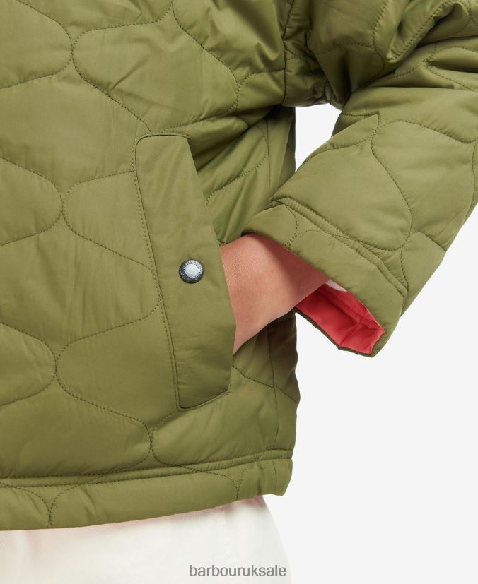 Reversible Apia Quilted Jacket Barbour Women R08LB61474 Clothing Olive Tree/Pink Punch