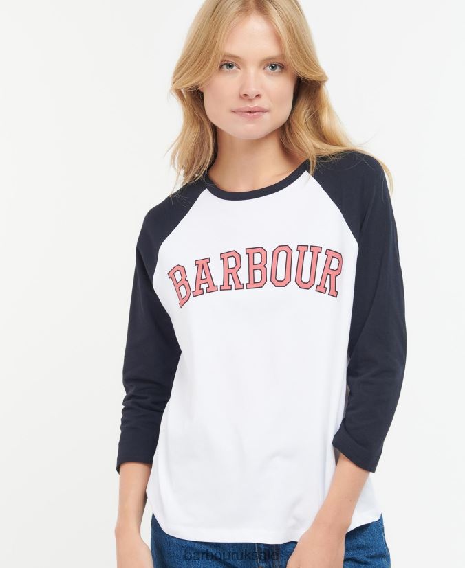 Northumberland T-Shirt Barbour Women R08LB61663 Clothing White/Pink Punch