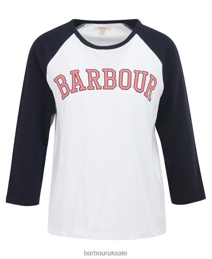 Northumberland T-Shirt Barbour Women R08LB61663 Clothing White/Pink Punch