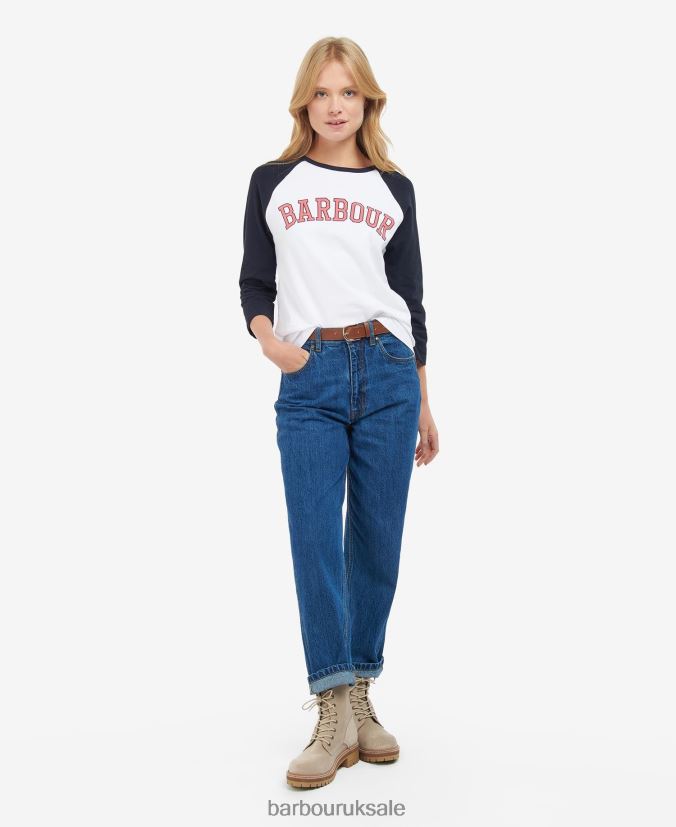 Northumberland T-Shirt Barbour Women R08LB61663 Clothing White/Pink Punch