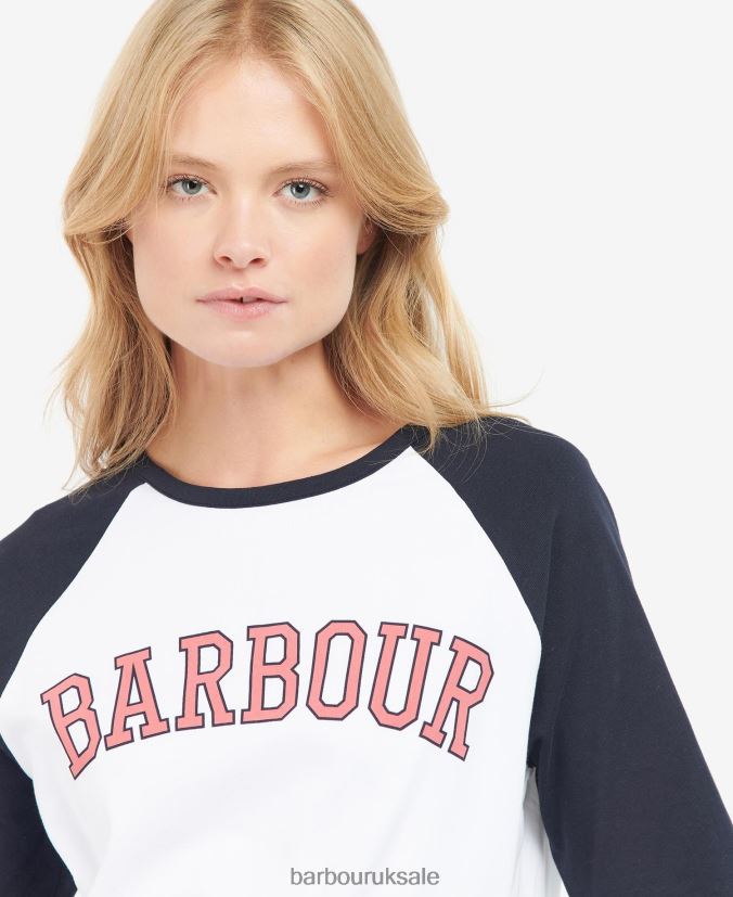 Northumberland T-Shirt Barbour Women R08LB61663 Clothing White/Pink Punch