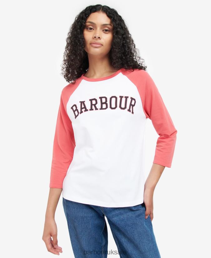 Northumberland T-Shirt Barbour Women R08LB61733 Clothing White/Pink Punch