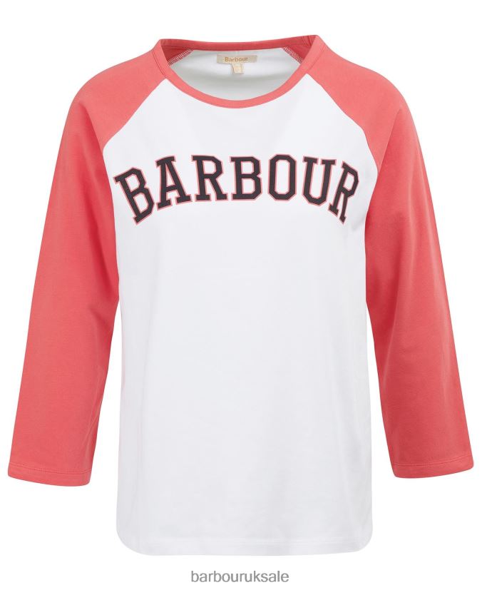 Northumberland T-Shirt Barbour Women R08LB61733 Clothing White/Pink Punch
