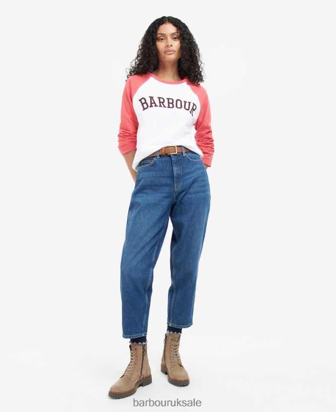 Northumberland T-Shirt Barbour Women R08LB61733 Clothing White/Pink Punch