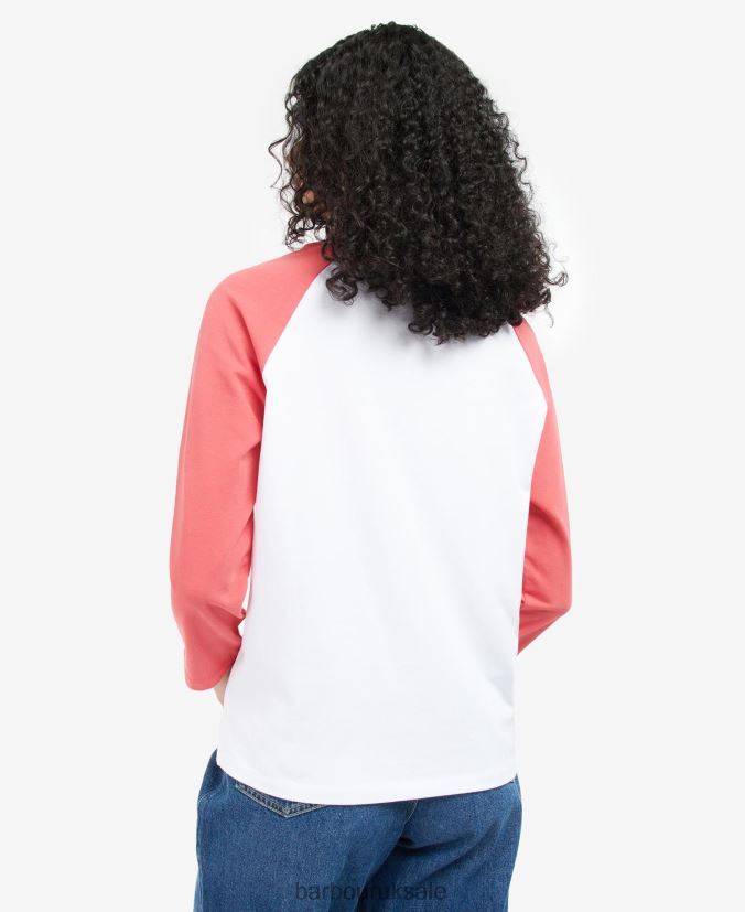 Northumberland T-Shirt Barbour Women R08LB61733 Clothing White/Pink Punch