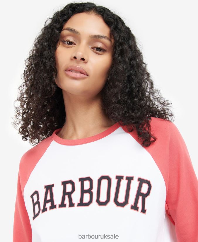 Northumberland T-Shirt Barbour Women R08LB61733 Clothing White/Pink Punch