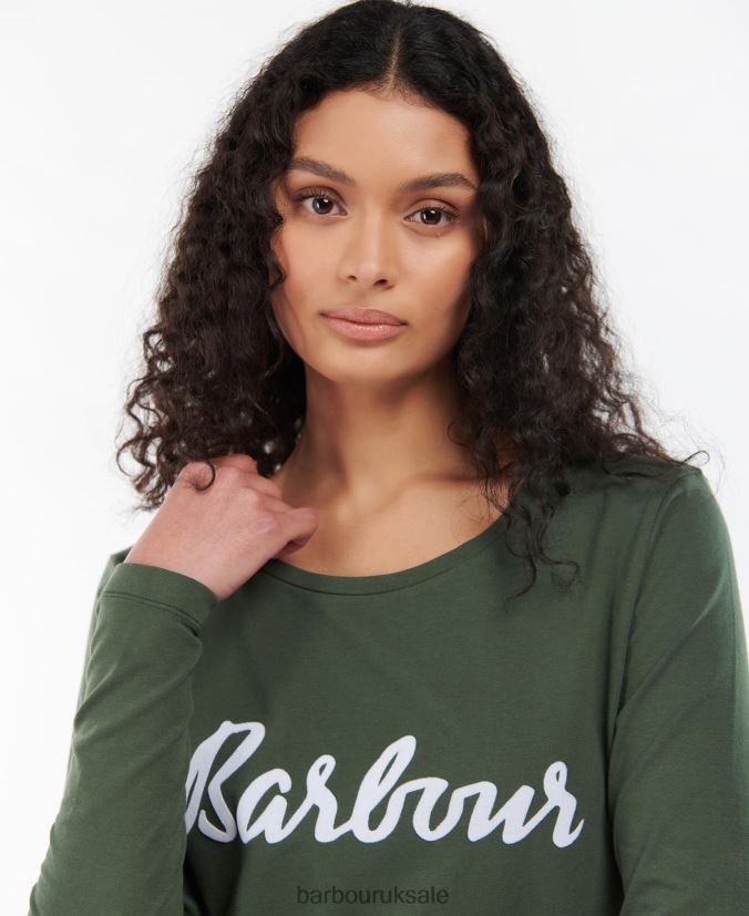 Otterburn Long-Sleeve T-shirt Barbour Women R08LB61749 Clothing Olive/White