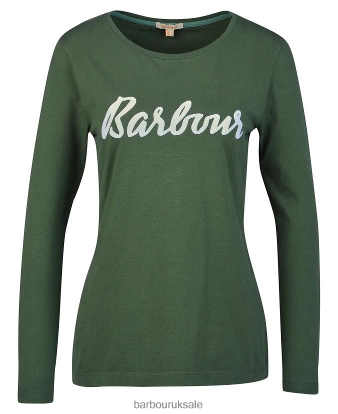 Otterburn Long-Sleeve T-shirt Barbour Women R08LB61749 Clothing Olive/White