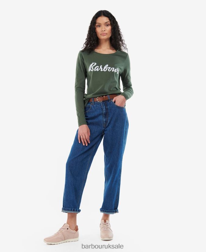 Otterburn Long-Sleeve T-shirt Barbour Women R08LB61749 Clothing Olive/White