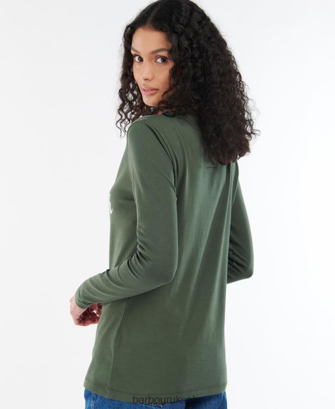 Otterburn Long-Sleeve T-shirt Barbour Women R08LB61749 Clothing Olive/White